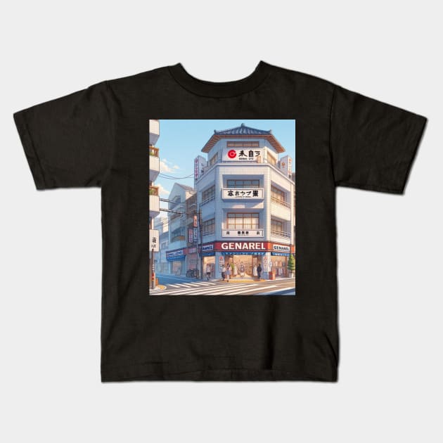 Anime Style - Japanese Street and Building Kids T-Shirt by AnimeVision